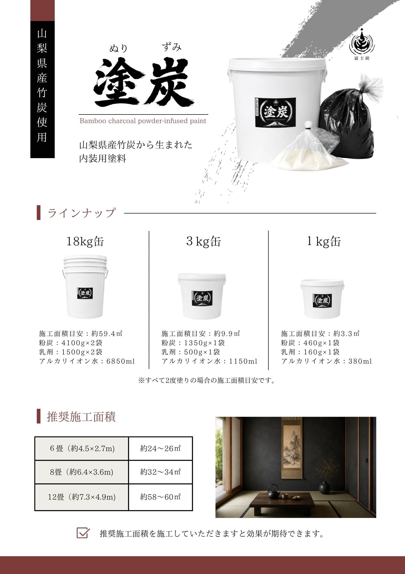 塗炭 (竹炭微粉末入り内装用塗料) | 山梨県産竹炭